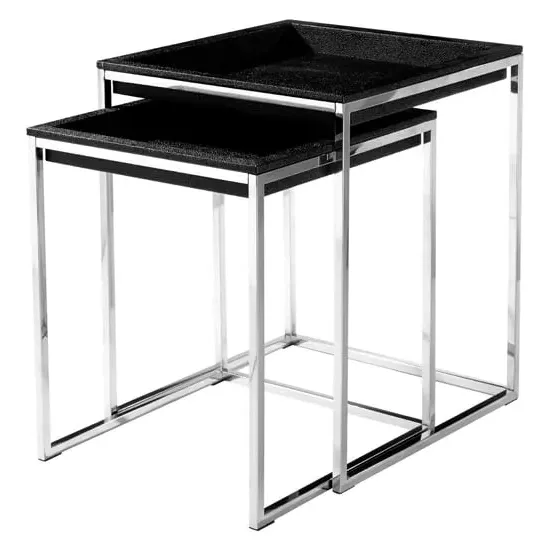 Pasico Nest of 3 Tables - Black, Faux Snake Skin Leather image