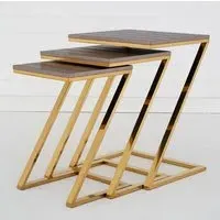 Pasico Nest of 3 Tables - Gold, Faux Snake Skin Leather