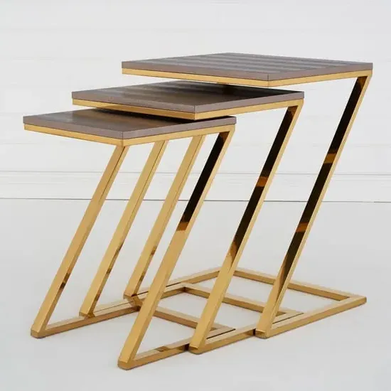 Pasico Nest of 3 Tables - Gold, Faux Snake Skin Leather