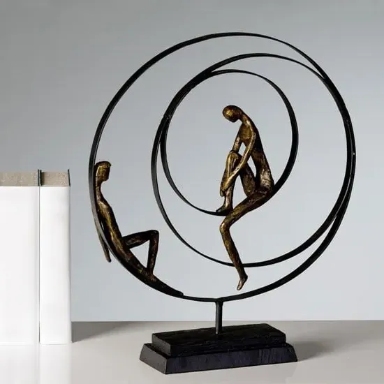 Patience Sculpture with Black Metal Base - Bronze