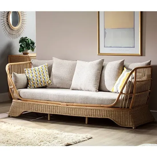 Patnos Rattan Day Bed - Natural, Blush Tweed Fabric
