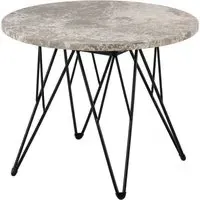 Patoka Round Side Table - Grey Marble, Black Metal