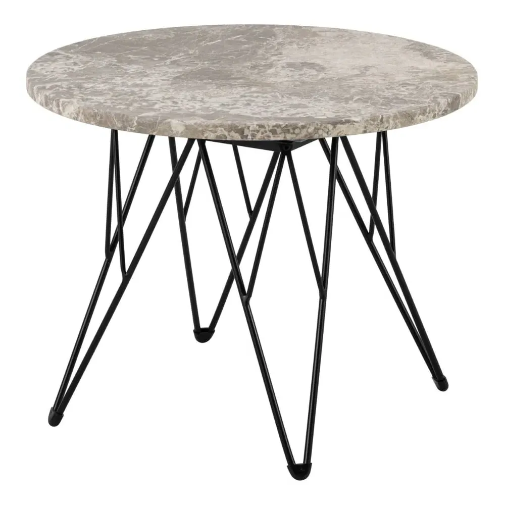Patoka Round Side Table - Grey Marble, Black Metal image