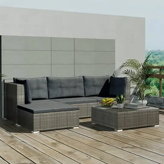 Paton 5 Piece Garden Lounge Set with Cushions - Grey, Rattan