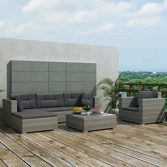 Paton 6 Piece Garden Lounge Set with Cushions - Grey, Rattan