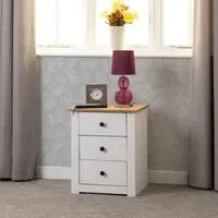 Pavia Bedside Cabinet with 3 Drawers - White, Pine