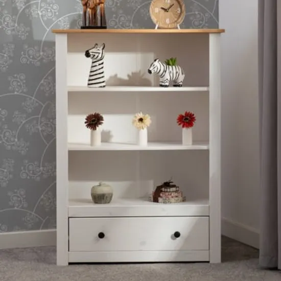 Pavia Bookcase with Drawer - White, Pine