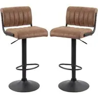 Pawling Bar Stools In Pair - Brown, Leather