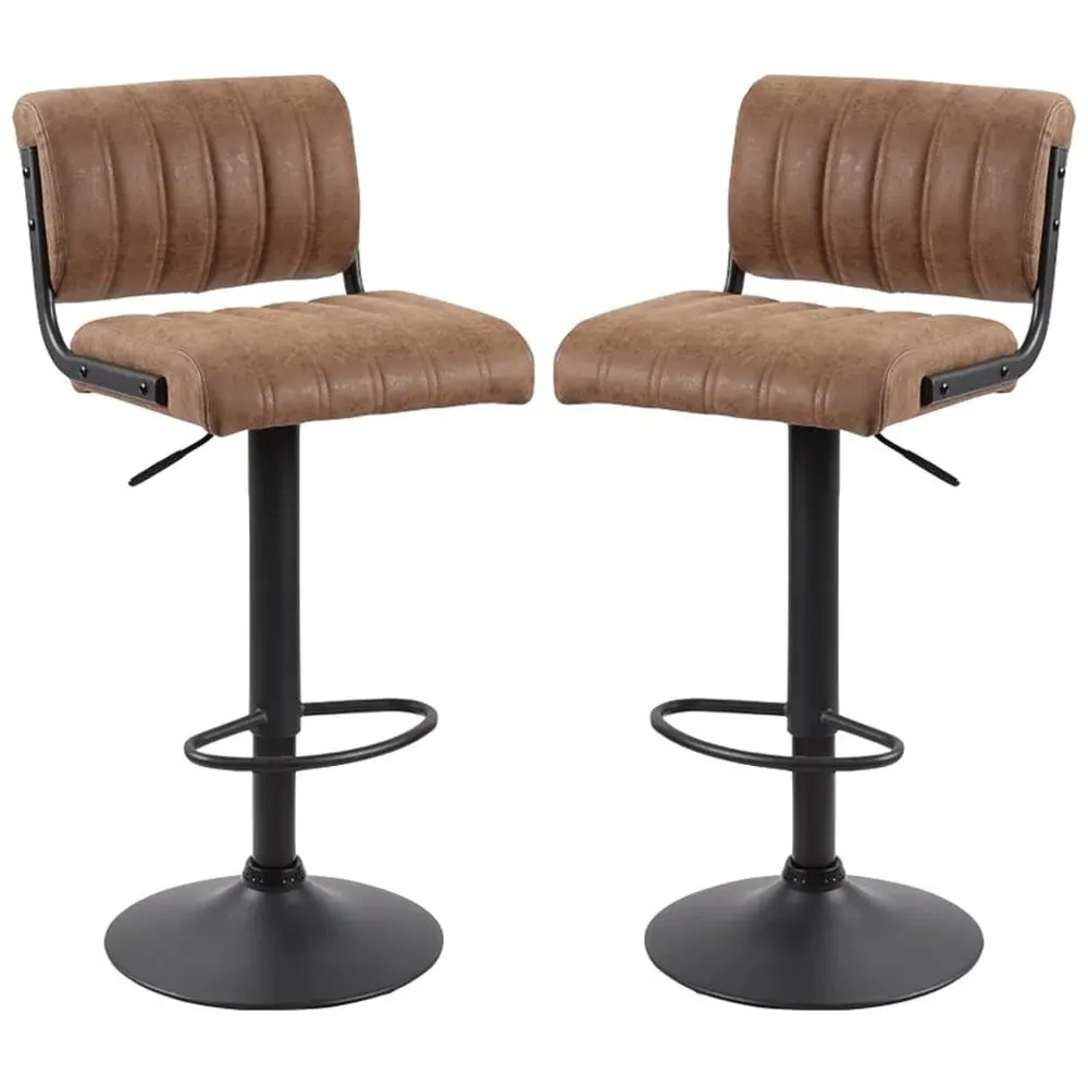 Pawling Bar Stools In Pair - Brown, Leather