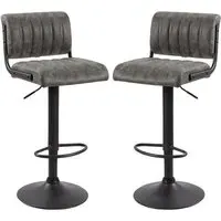 Pawling Bar Stools In Pair - Grey, Leather