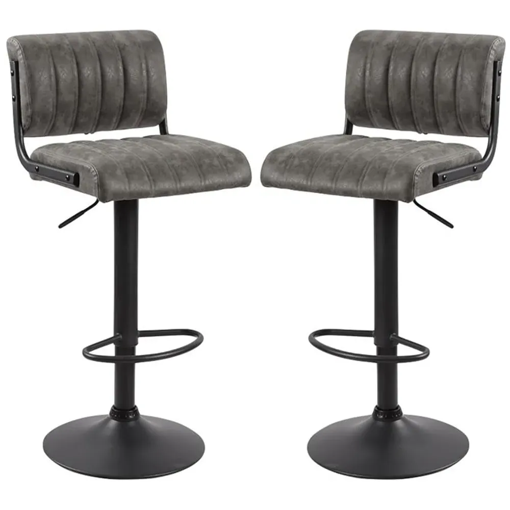 Pawling Bar Stools In Pair - Grey, Leather