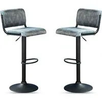 Pawling Gas Lift Bar Stools in Pair - Blue, Fabric alternate view