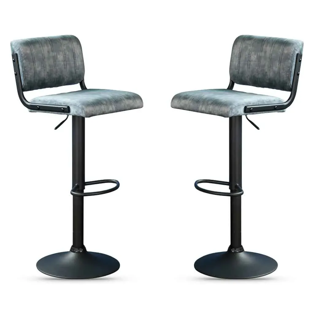 Pawling Gas Lift Bar Stools in Pair - Blue, Fabric product