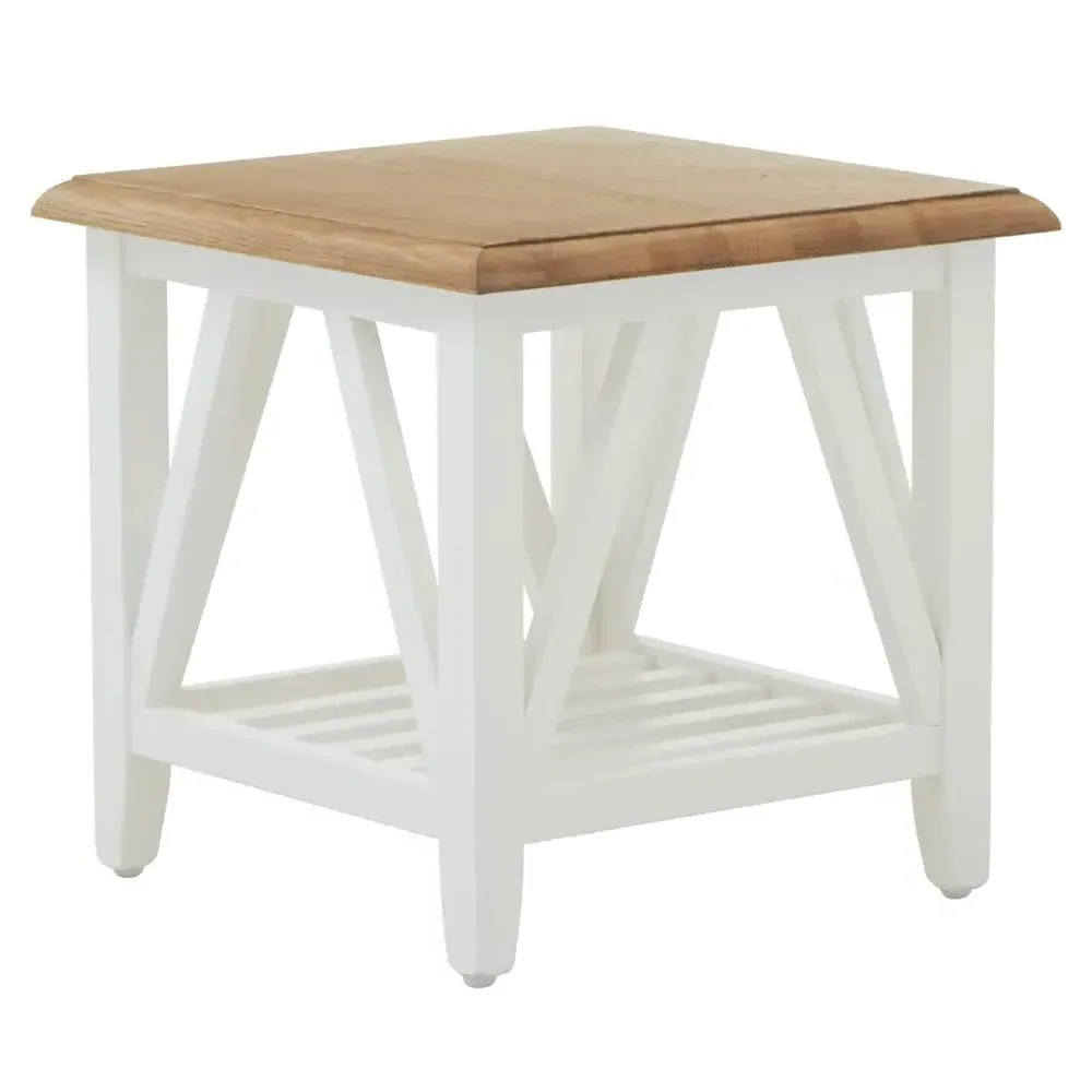 Payson Wooden Side Table - Natural, White image