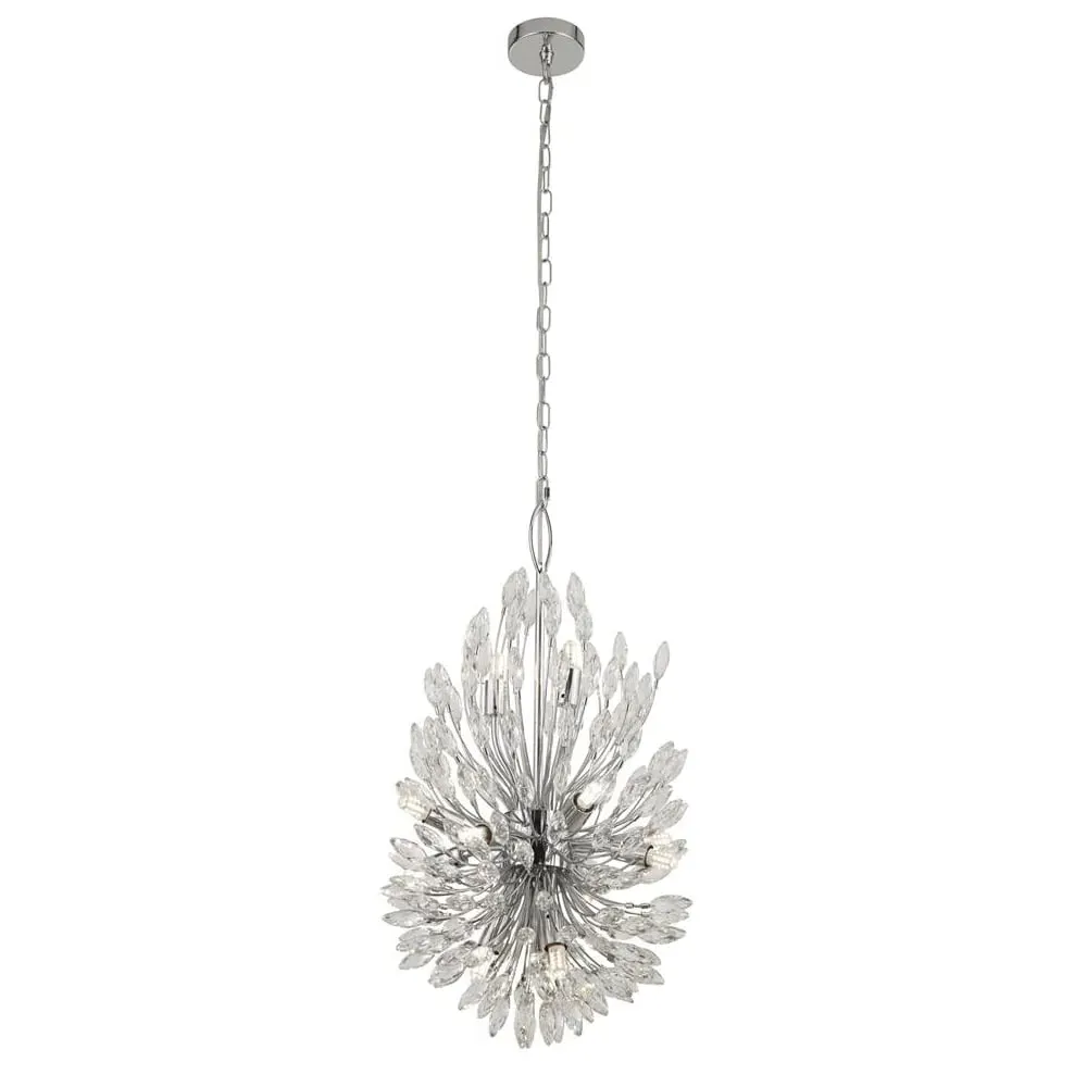 Peacock 14 Light Pendant Light - Chrome, Crystal