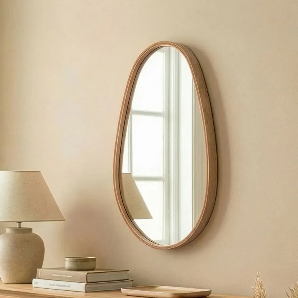 Pear Glass Wall Mirror - Oak, Solid Wood product