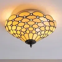 Pearl Medium Flush Ceiling Light - Bronze, Tiffany Glass