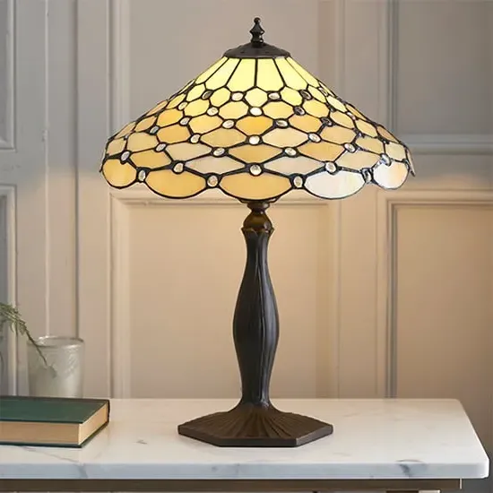 Pearl Medium Tiffany Glass Table Lamp - Bronze image