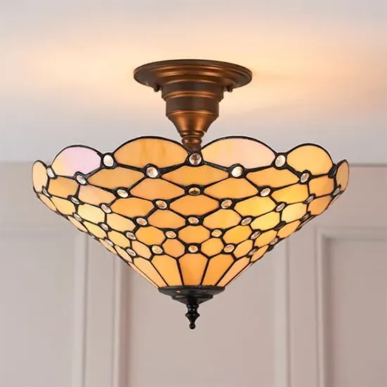 Pearl Tiffany Glass Semi-Flush Ceiling Light - Bronze image