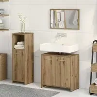 Pecos 3 Piece Bathroom Furniture Set with Mirror - Light Oak