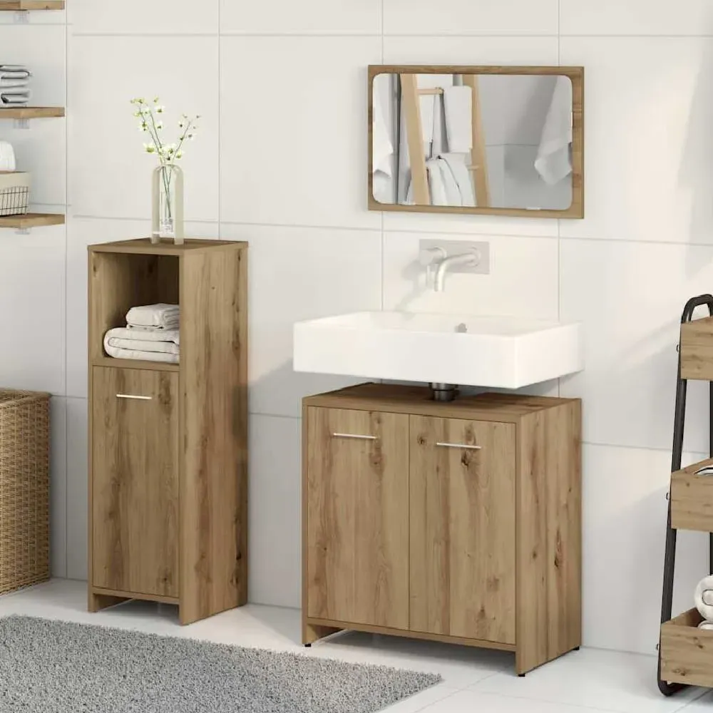 Pecos 3 Piece Bathroom Furniture Set with Mirror - Light Oak