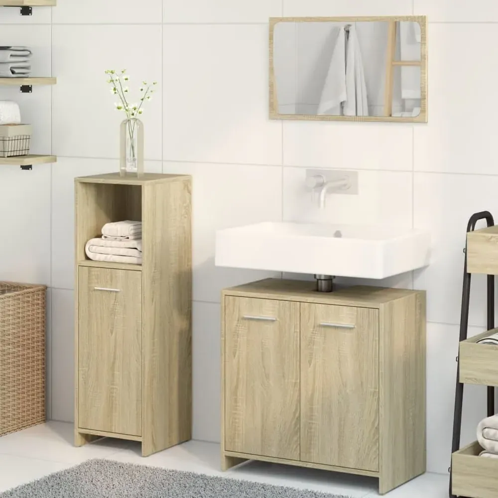 Pecos 3 Piece Bathroom Furniture Set with Mirror - Sonoma Oak image