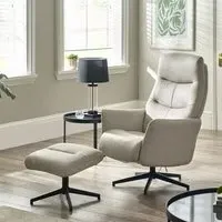 Pecos Recliner Chair and Stool - Grey, Velvet