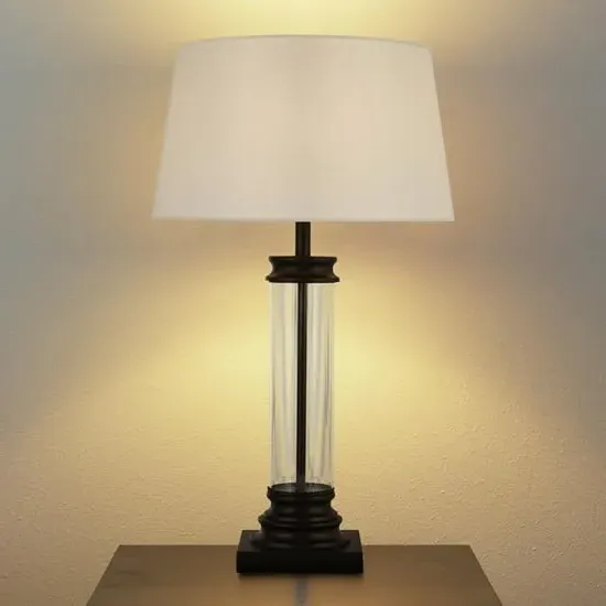 Pedestal Table Lamp - Cream, Fabric