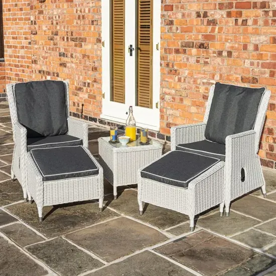 Peebles Reclining Lounger Set with Footstools - Putty Grey, Rattan product