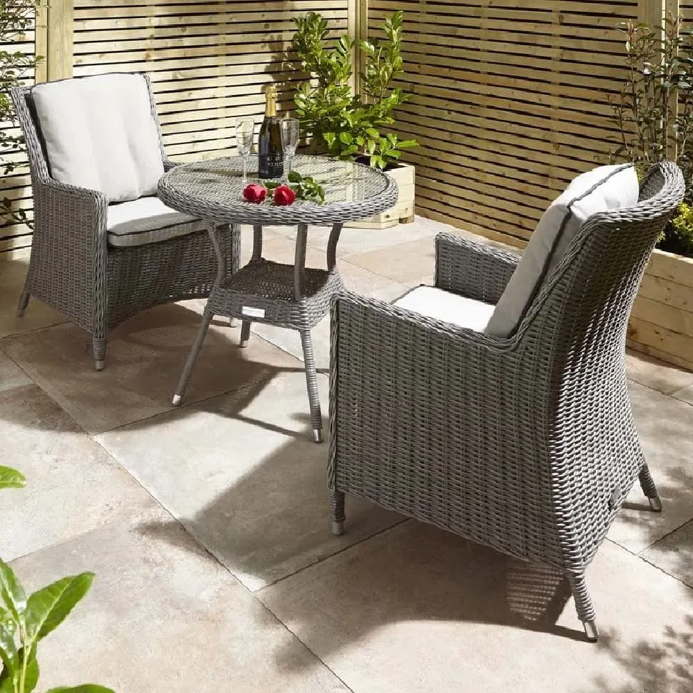 Peebles Round Bistro Set with Cushions - Natural, Rattan