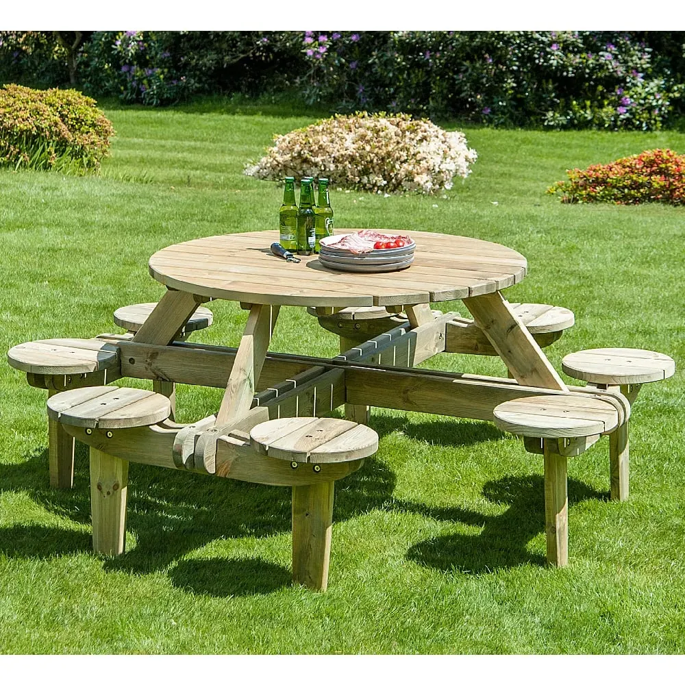 Pelham Round Garden Picnic Dining Set - Ash Grey, Pine