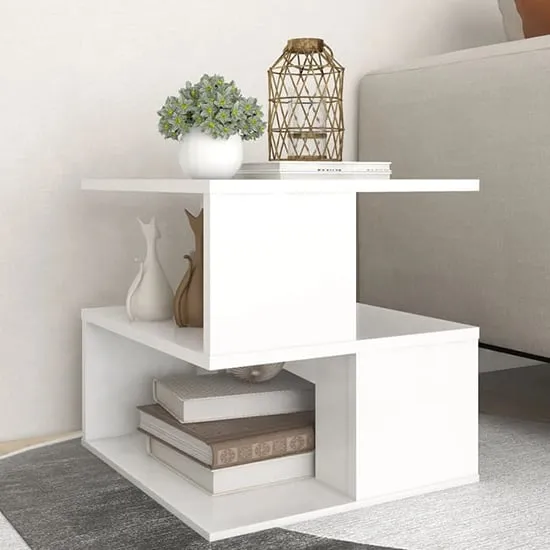 Pelumi Square Side Table with Storage - White, Chipboard