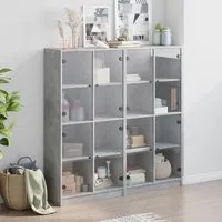 Penrith 16-Shelf Bookcase with Glass Doors - Grey