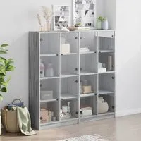 Penrith 16-Shelf Bookcase with Glass Doors - Grey