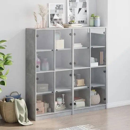 Penrith 16-Shelf Bookcase with Glass Doors - Grey image