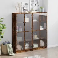 Penrith 16-Shelf Bookcase with Glass Doors - Smoked Oak