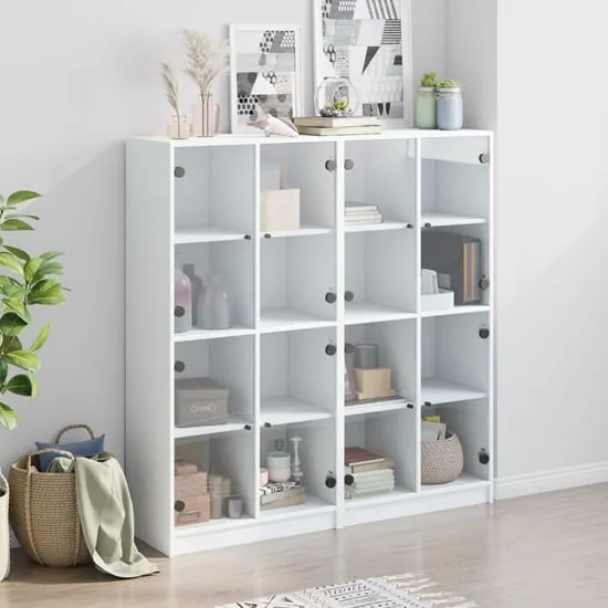 Penrith 16-Shelf Bookcase with Glass Doors - White