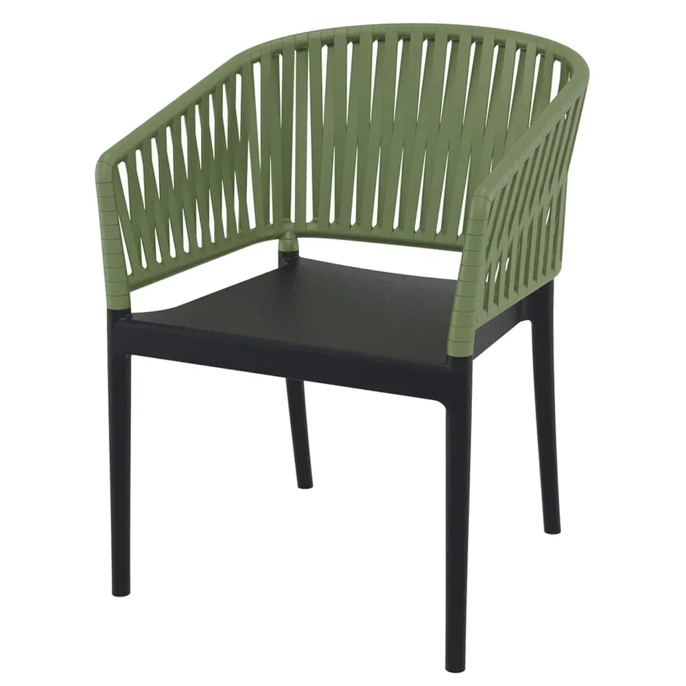 Penwell Stacking Outdoor Armchair - Black/Olive Green, Polypropylene