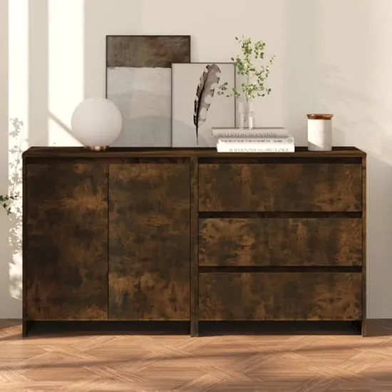 Pepa Wooden Sideboard with 2 Doors 3 Drawers - Smoked Oak