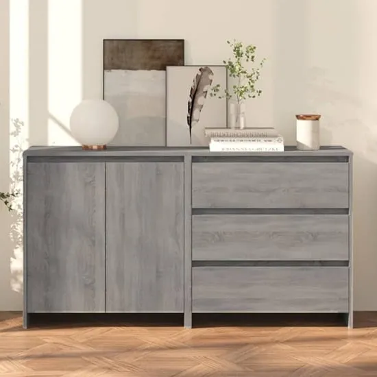 Pepa Wooden Sideboard with 2 Doors 3 Drawers - Sonoma Grey