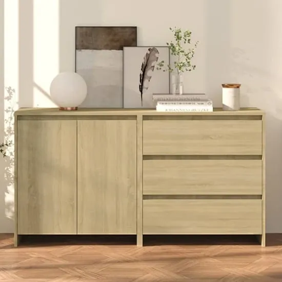 Pepa Wooden Sideboard with 2 Doors 3 Drawers - Sonoma Oak