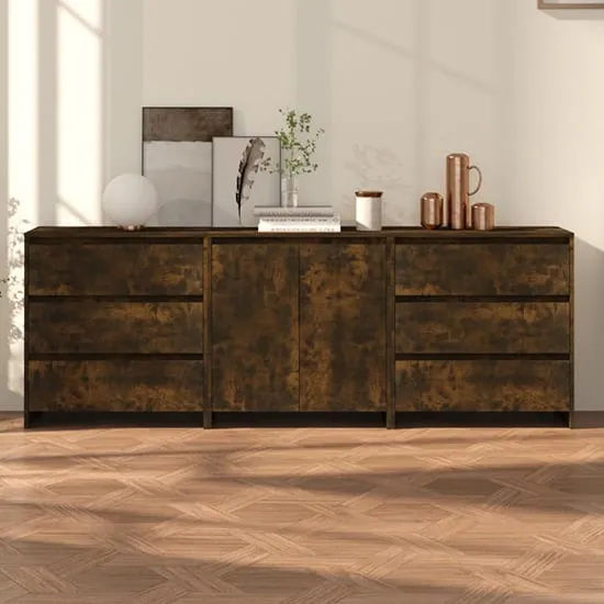 Pepa Wooden Sideboard with 2 Doors 6 Drawers - Smoked Oak