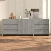 Pepa Wooden Sideboard with 2 Doors 6 Drawers - Sonoma Grey