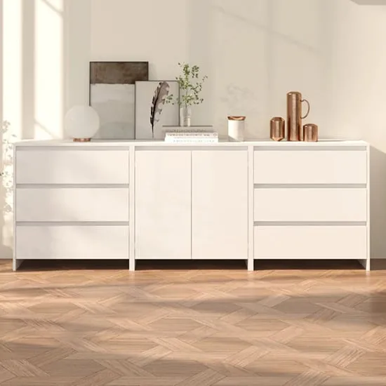 Pepa Wooden Sideboard with 2 Doors 6 Drawers - White