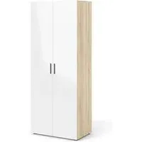 Perkin 2-Door Wardrobe - Oak, White High Gloss