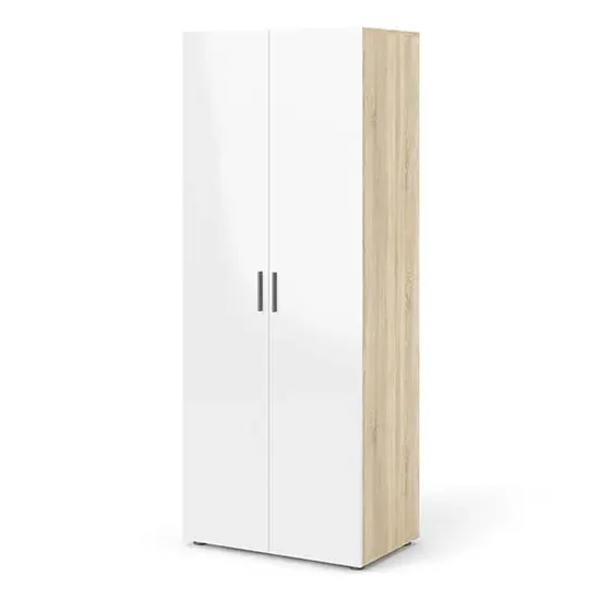Perkin 2-Door Wardrobe - Oak, White High Gloss