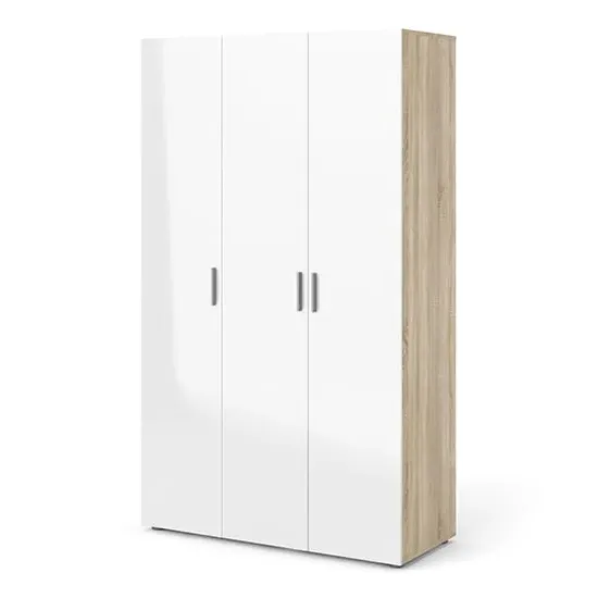 Perkin 3-Door Wardrobe - Oak, White High Gloss