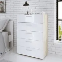 Perkin 5-Drawer Chest - Oak, White High Gloss