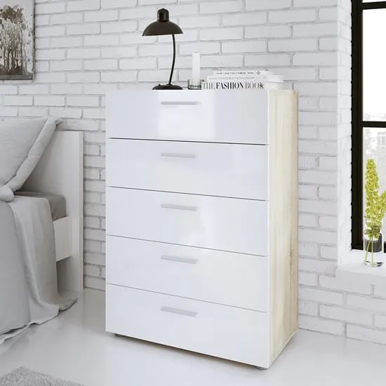 Perkin 5-Drawer Chest - Oak, White High Gloss image