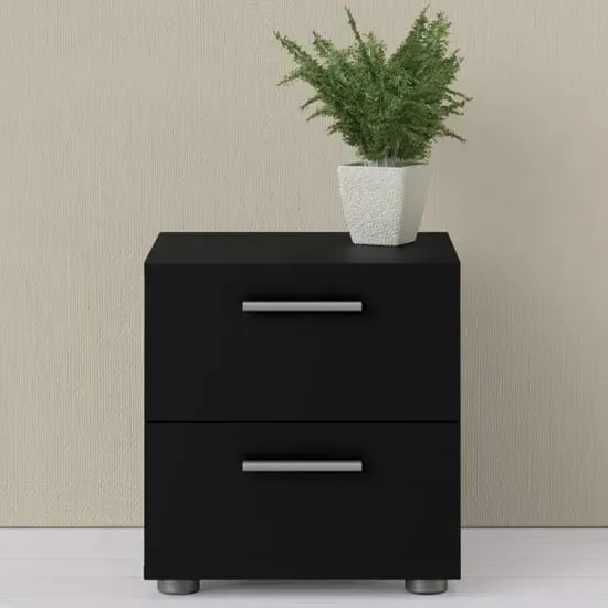 Perkin Bedside Cabinet with 2 Drawers - Black, Wood product